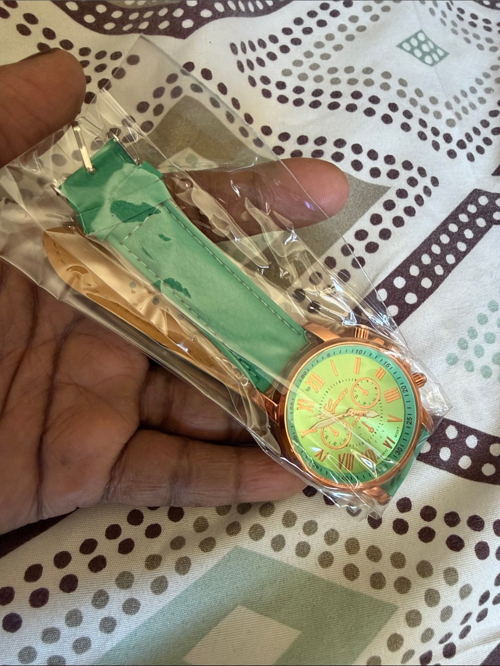 Green Leather Strap Men’s Watch with Rose Gold Case